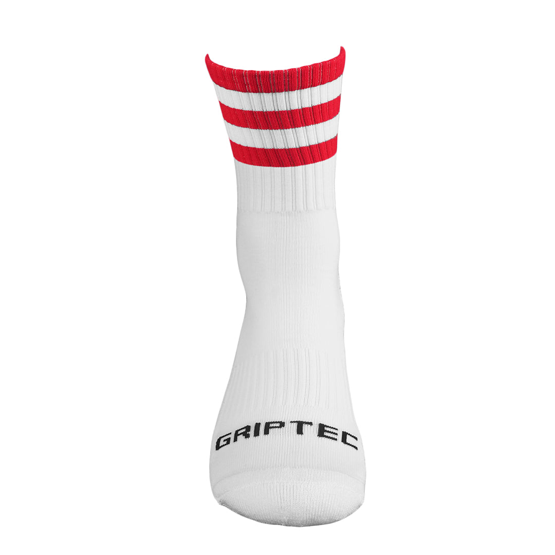 Red and White non slip GAA grip socks