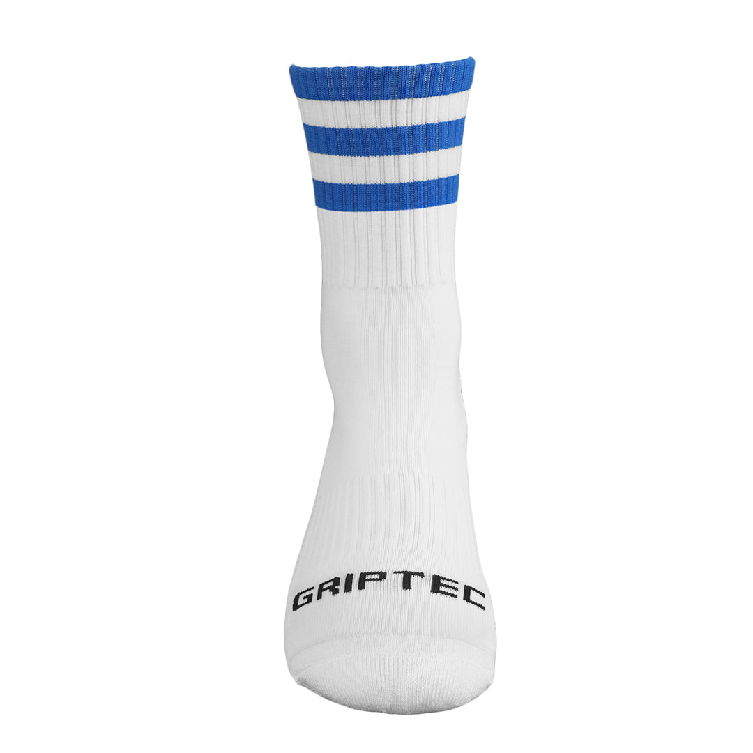 Blue and White non slip GAA grip socks