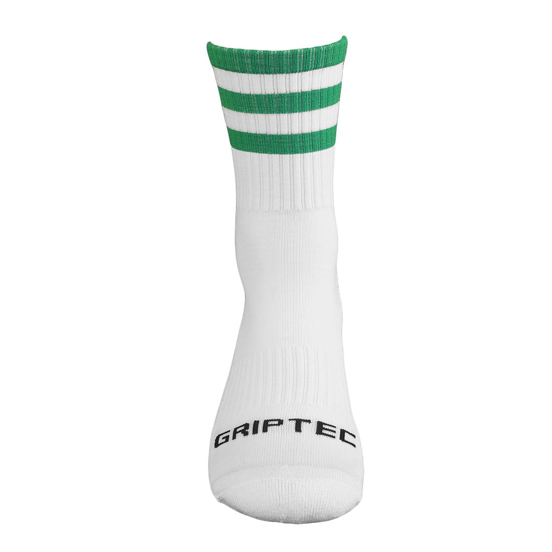 Green and White non slip GAA grip socks