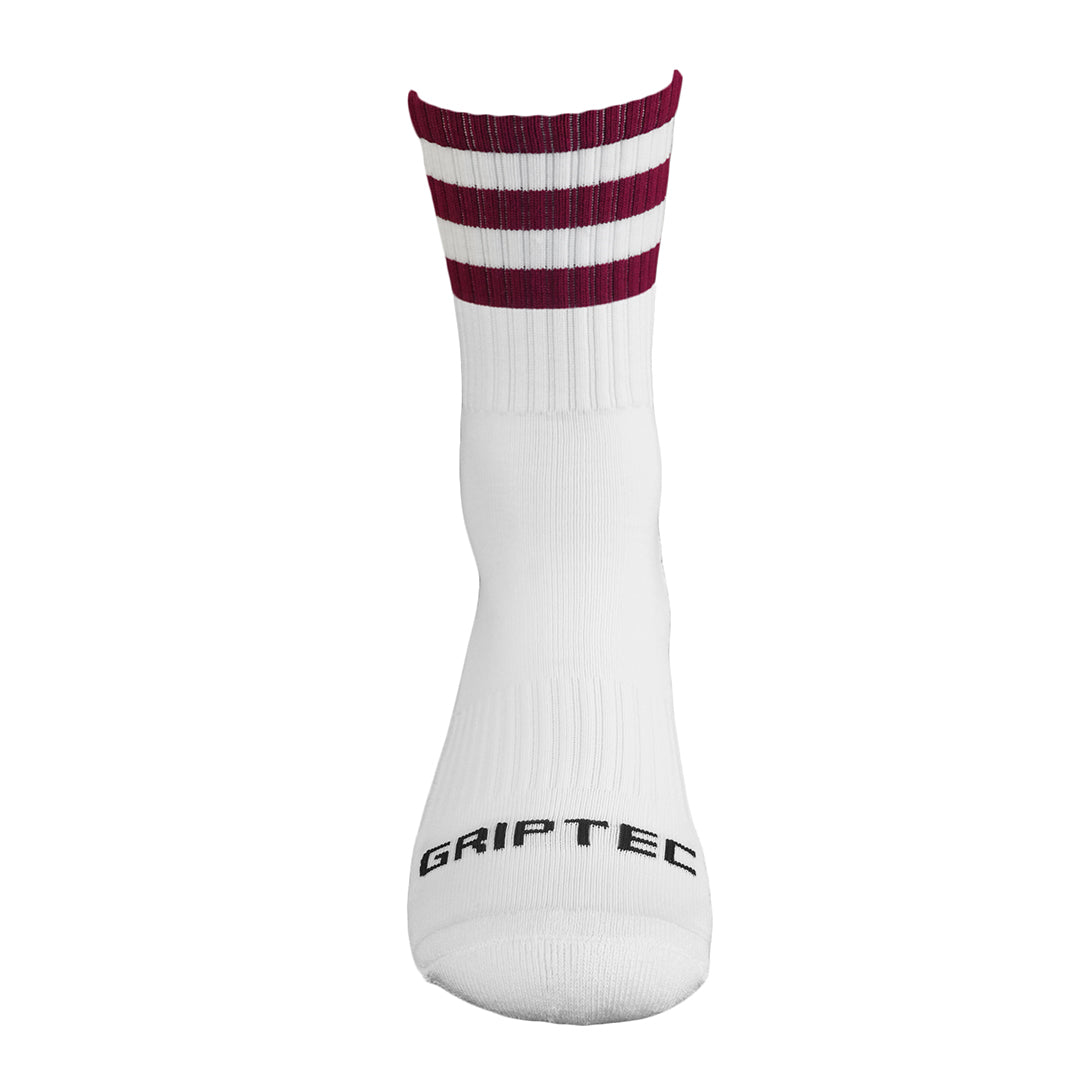 Maroon and White non slip GAA grip socks