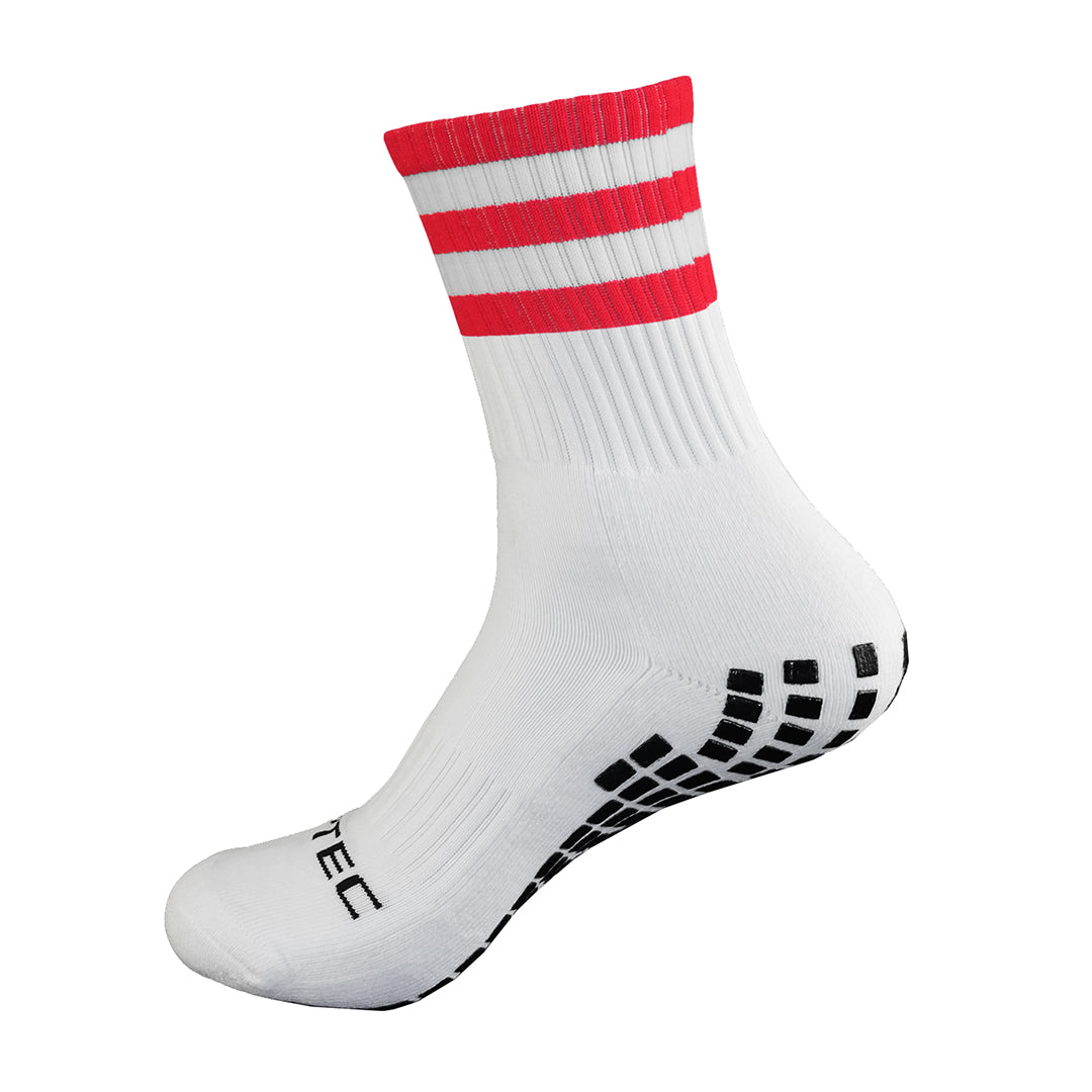 Red and White non slip GAA grip socks