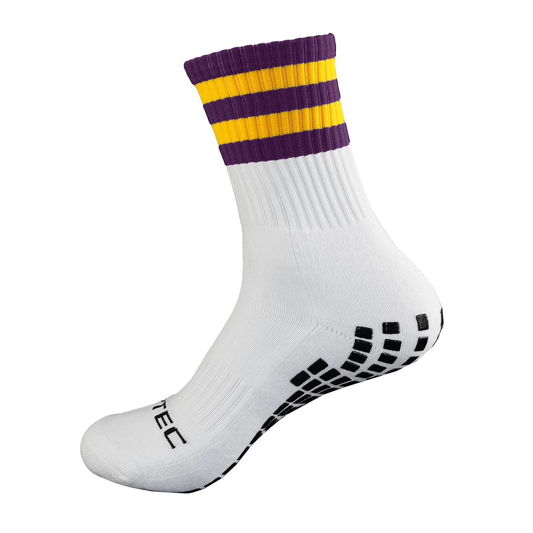 Purple and Yellow non slip GAA grip socks