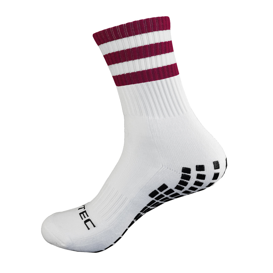 Maroon and White non slip GAA grip socks